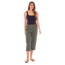 Ladies Linen 3/4 Length Button Trousers - Khaki
