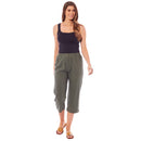 Ladies Linen 3/4 Length Button Trousers - Khaki