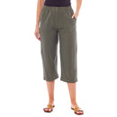 Ladies Linen 3/4 Length Button Trousers - Khaki