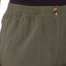 Ladies Linen 3/4 Length Button Trousers - Khaki