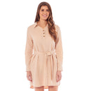 Ladies Linen Button Shirt Dress - Beige