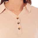 Ladies Linen Button Shirt Dress - Beige