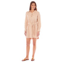 Ladies Linen Button Shirt Dress - Beige