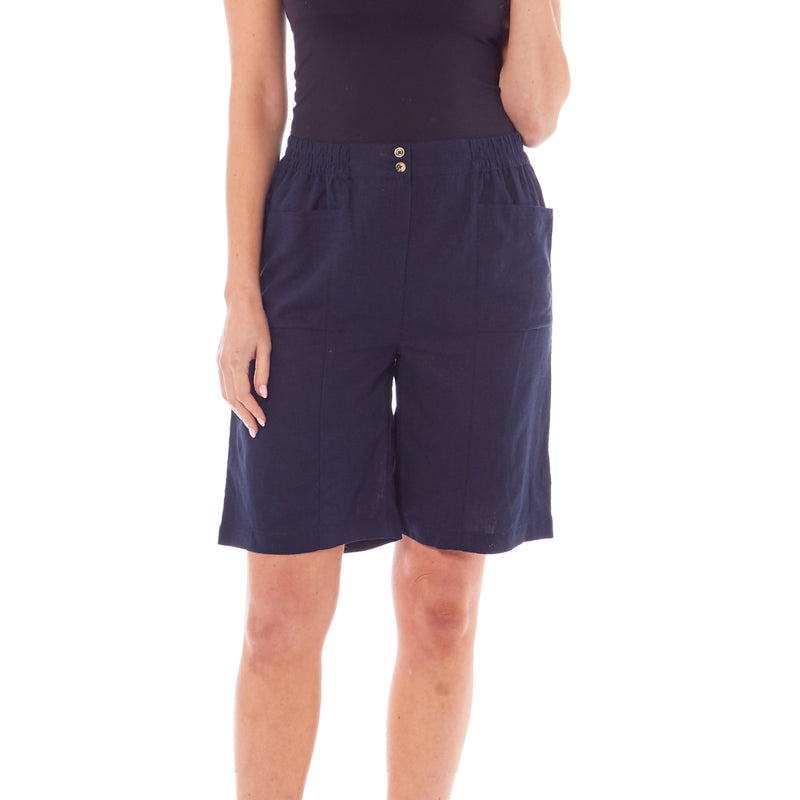 Ladies Linen Button Shirt Dress - Navy
