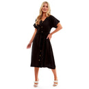 Ladies Linen Button Midi Dress - Black