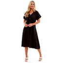 Ladies Linen Button Midi Dress - Black
