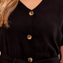 Ladies Linen Button Midi Dress - Black