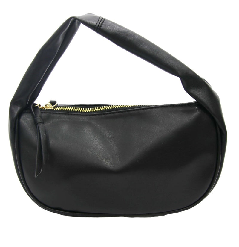 Slouch Handle Faux Leather Bag - Black