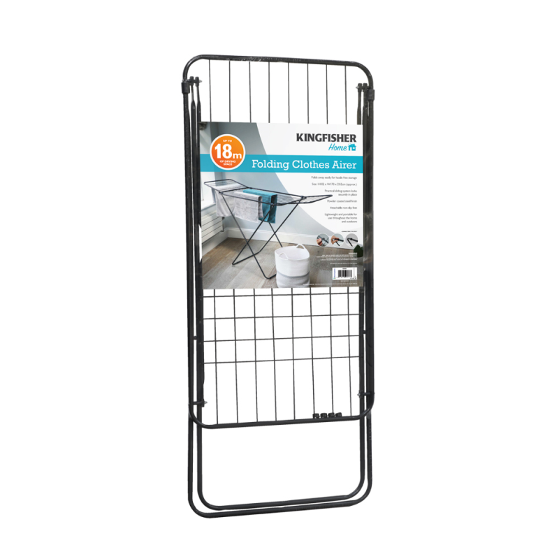 Kingfisher Folding Clothes Winged Airer - 18m Black