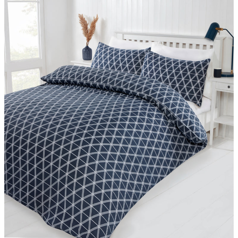 Lewis's Deco Duvet Set - Navy Blue