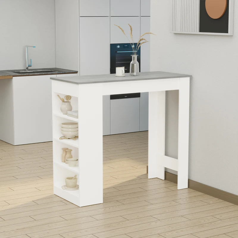 HOMCOM Kitchen Bar Table with Side Shelves - White & Grey