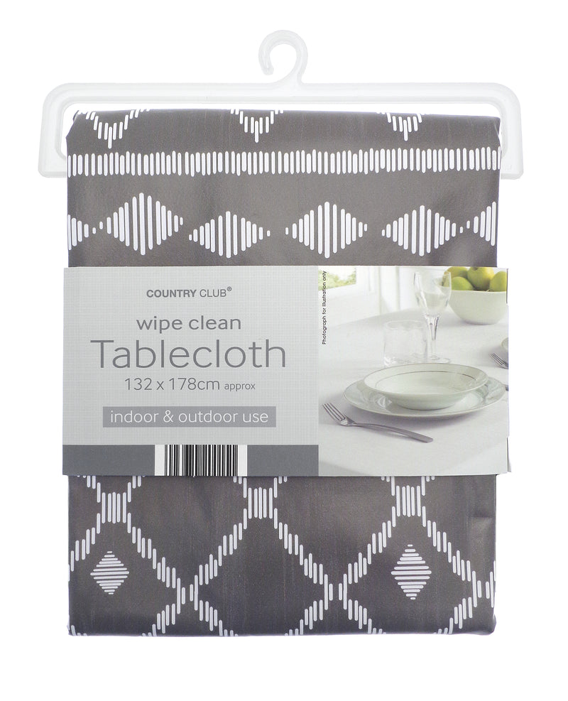 Country Club Berber Tablecloth Design Wipe Clean 132x178cm - Grey
