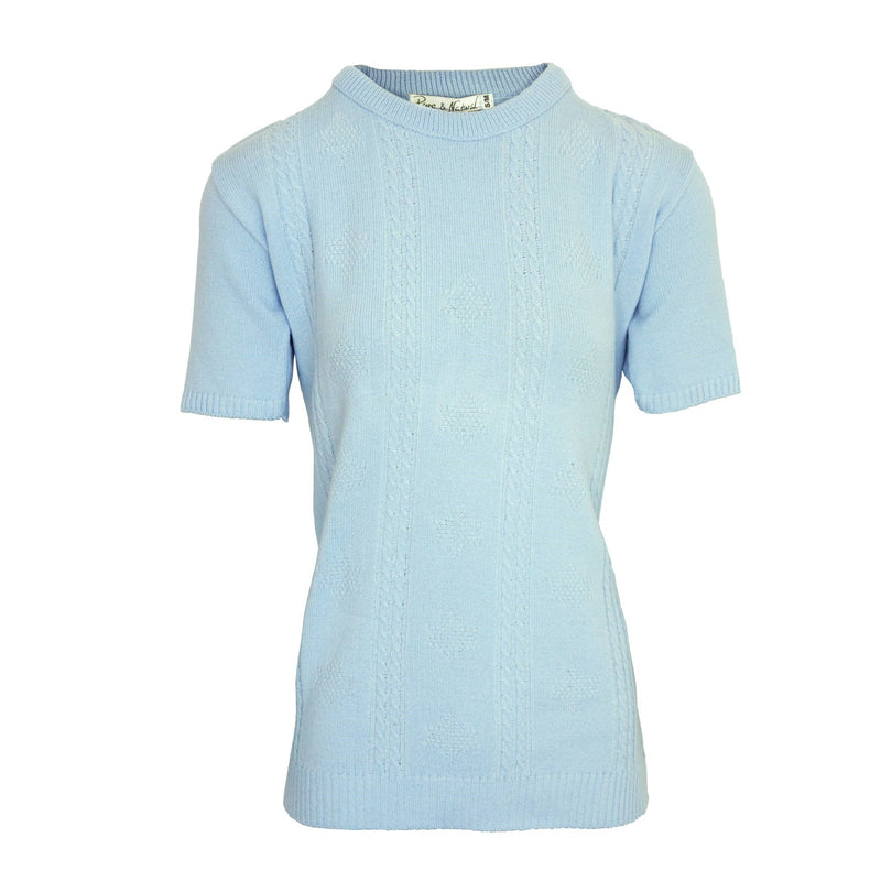 Ladies Cable Front Sweater - Light Blue