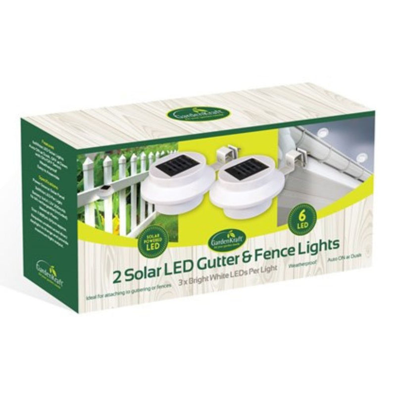 GardenKraft Solar Gutter & Fence Lights Pack of 2 with Bright White LEDs