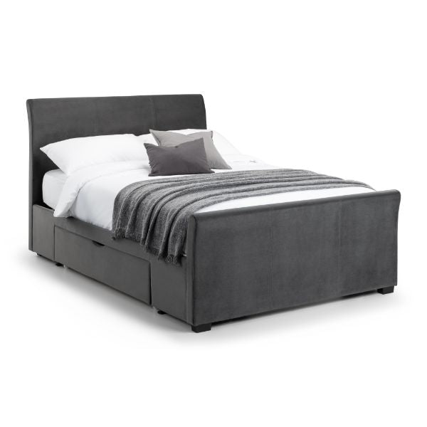 Capri Bed With Drawers Dark Grey Velvet Double  135cm