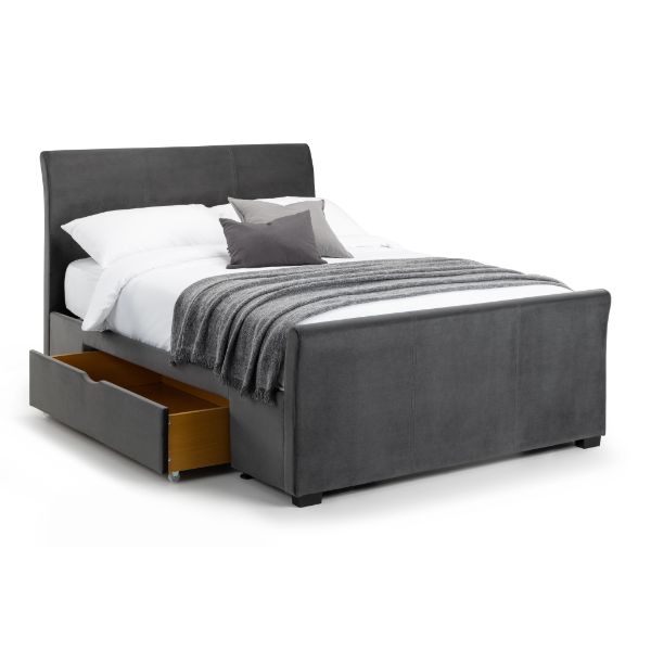 Capri Bed With Drawers Dark Grey Velvet Double  135cm
