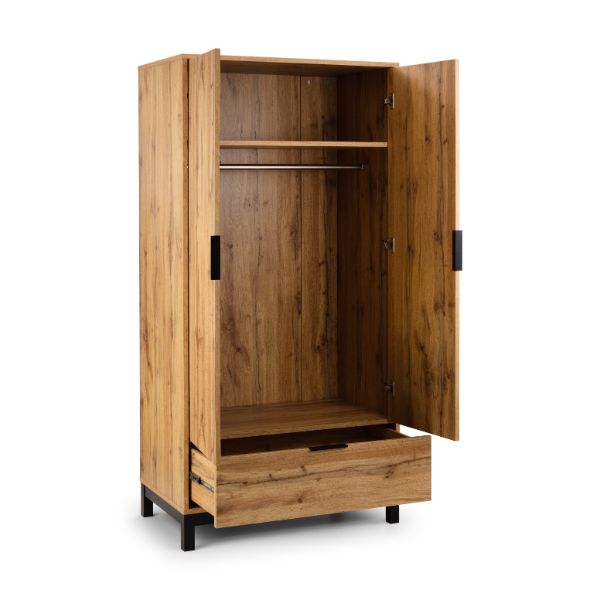 Bali Wardrobe 2 Door 1 Drawer Oak 1.8m