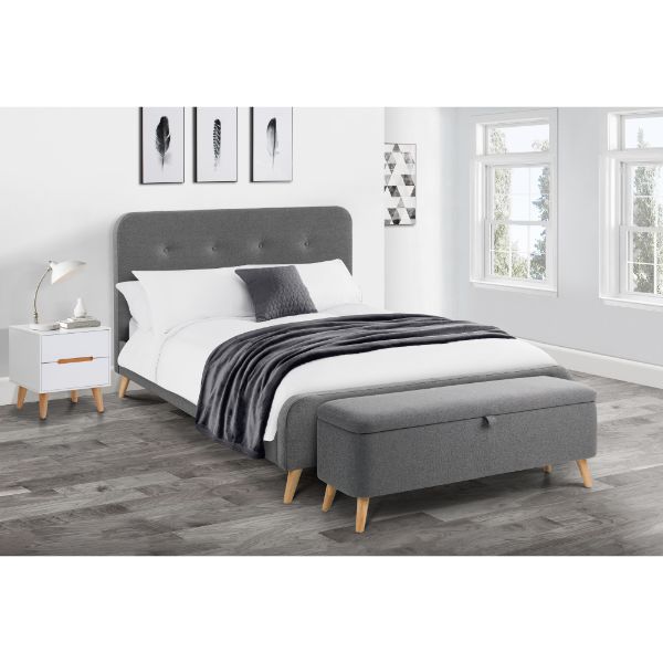 Astrid Curved Retro Buttoned King Bed 150cm Grey