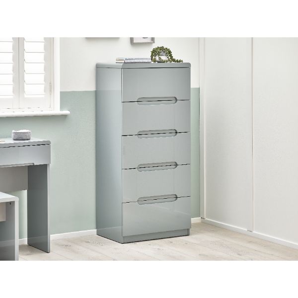 Manhattan Chest of 5 Drawers Narrow 1.3 Tall Grey