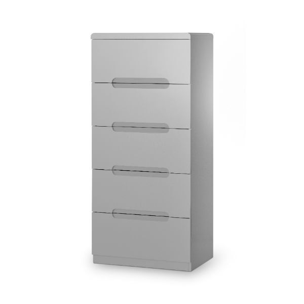 Manhattan Chest of 5 Drawers Narrow 1.3 Tall Grey