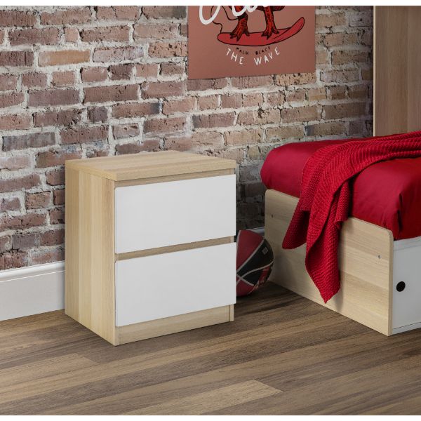 Jupiter Bedside Table with 2 Drawers Oak & White