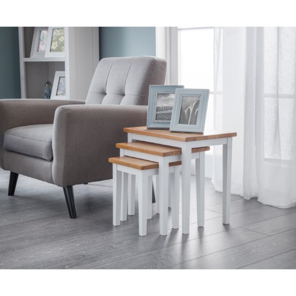 Cleo Nest Of 3 Tables White Natural Oak