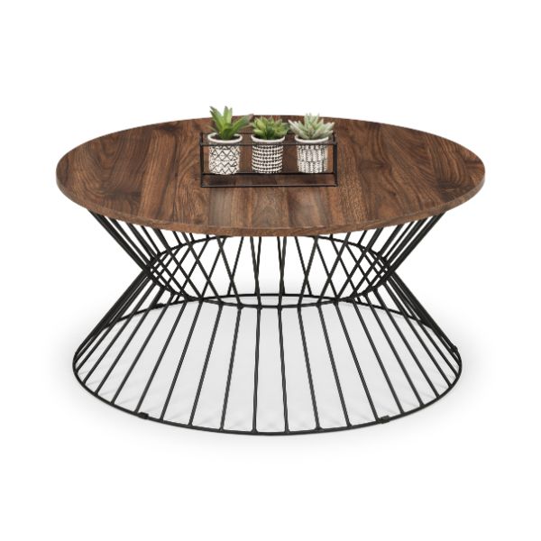 Jersey Round Wire Coffee Table 80cm Walnut