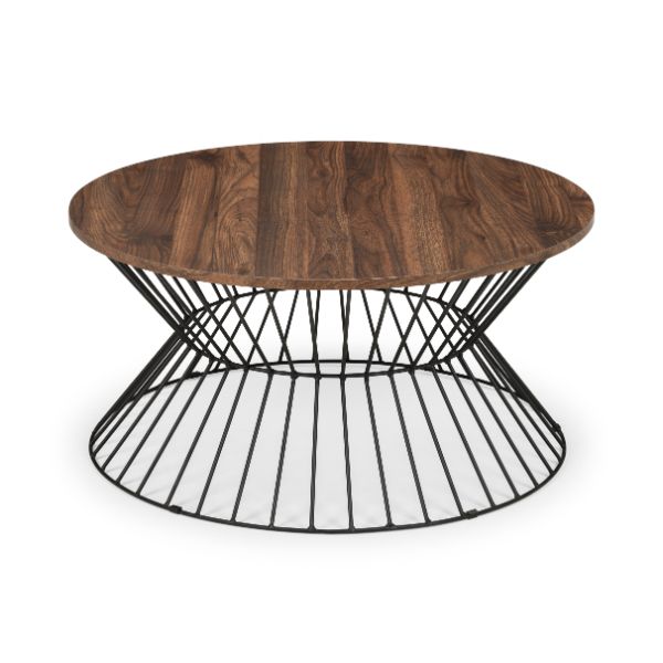 Jersey Round Wire Coffee Table 80cm Walnut