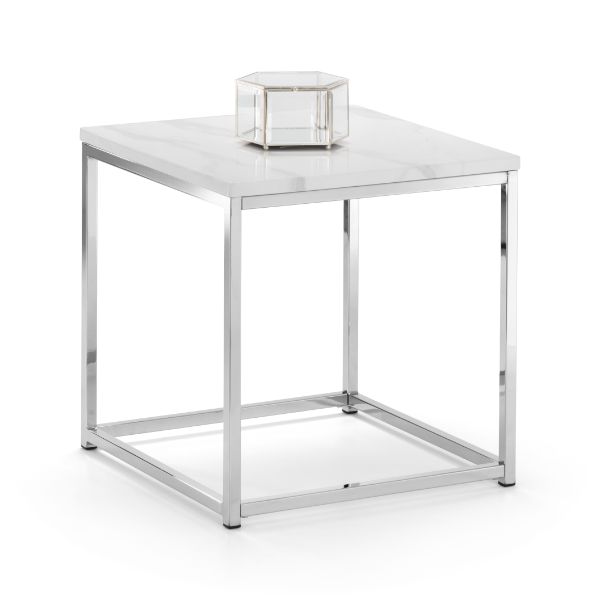 Scala Lamp Table White Marble & Chrome