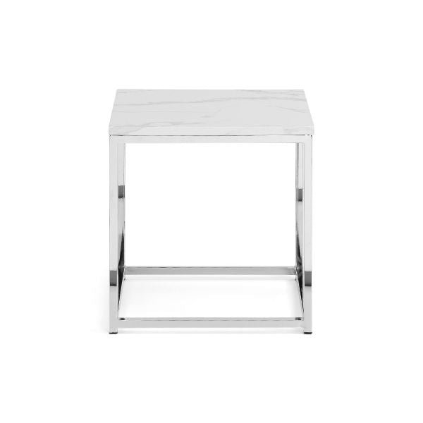 Scala Lamp Table White Marble & Chrome