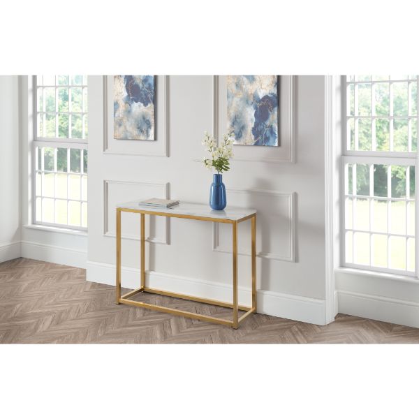 Scala Console Table 1m White Marble & Gold