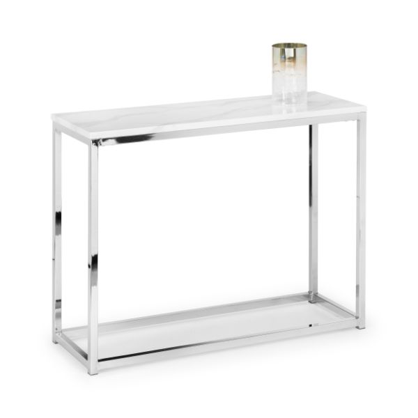 Scala Console Table 1m White Marble & Chrome