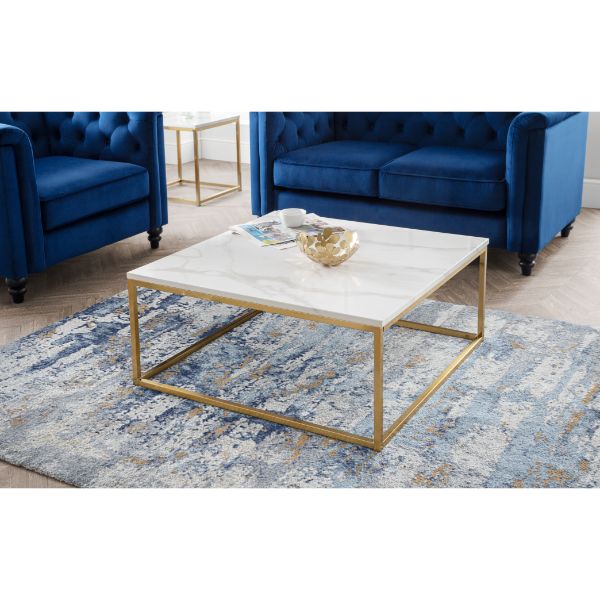Scala Coffee Table 90cm White Marble & Gold