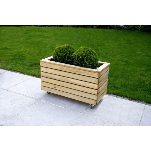 Forest Garden Linear Planter - Double with Wheels 49.6cm(h) x 80cm(w) x 40cm(d)