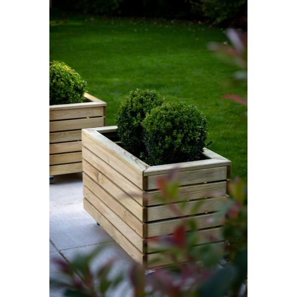 Forest Garden Linear Planter - Double with Wheels 49.6cm(h) x 80cm(w) x 40cm(d)