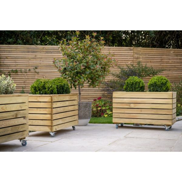Forest Garden Linear Planter - Double with Wheels 49.6cm(h) x 80cm(w) x 40cm(d)