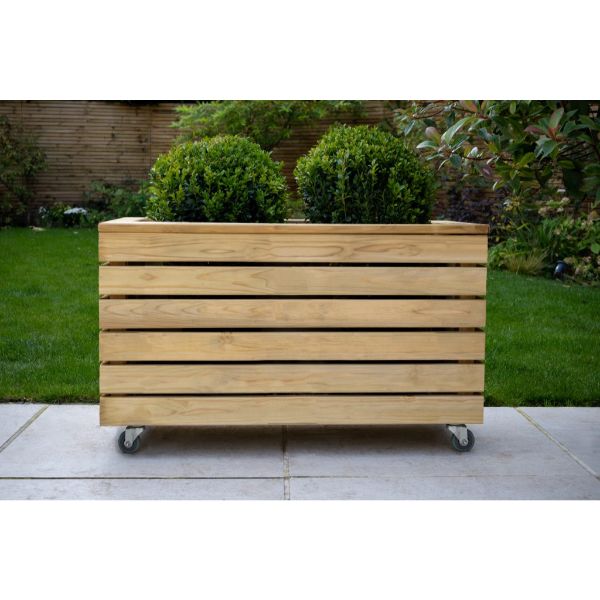 Forest Garden Linear Planter - Double with Wheels 49.6cm(h) x 80cm(w) x 40cm(d)