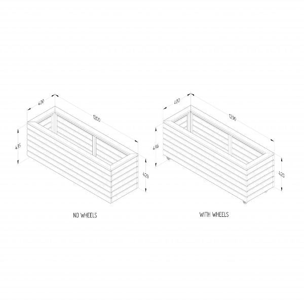 Forest Garden Linear Planter - Long with Wheels 49.6cm(h) x 120cm(w) x 40cm(d)