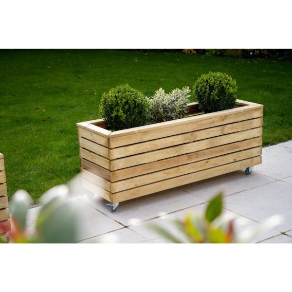 Forest Garden Linear Planter - Long with Wheels 49.6cm(h) x 120cm(w) x 40cm(d)