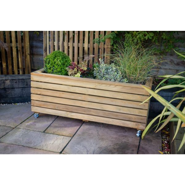 Forest Garden Linear Planter - Long with Wheels 49.6cm(h) x 120cm(w) x 40cm(d)