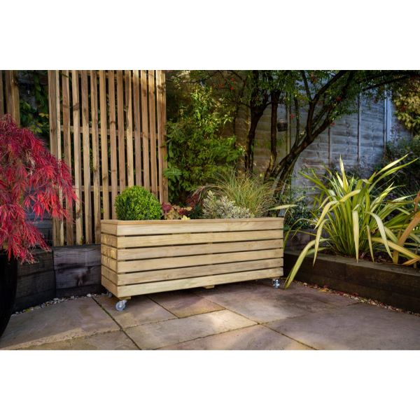 Forest Garden Linear Planter - Long with Wheels 49.6cm(h) x 120cm(w) x 40cm(d)