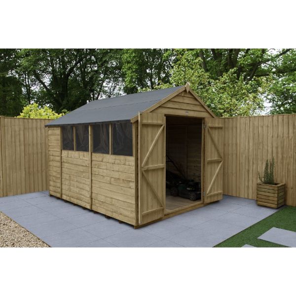 Forest Garden Overlap Pressure Treated 10x8 Apex Shed - Double Door