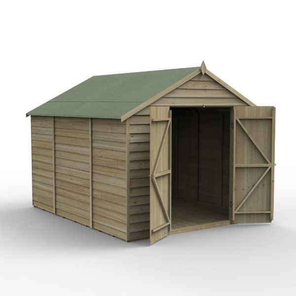 Forest Garden Overlap Pressure Treated 10x8 Apex Shed - Double Door