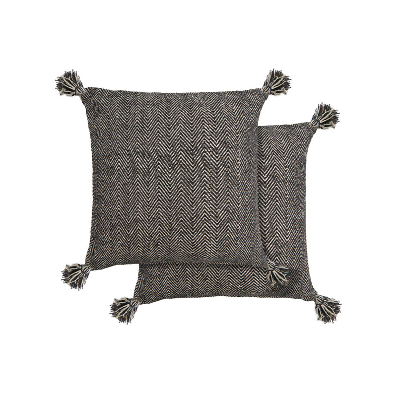 Herringbone Recycled Cotton Cushion 43 x 43cm - Black