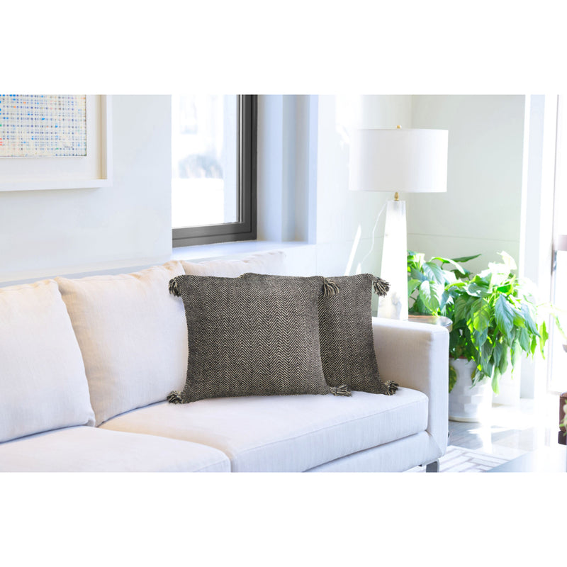 Herringbone Recycled Cotton Cushion 43 x 43cm - Black