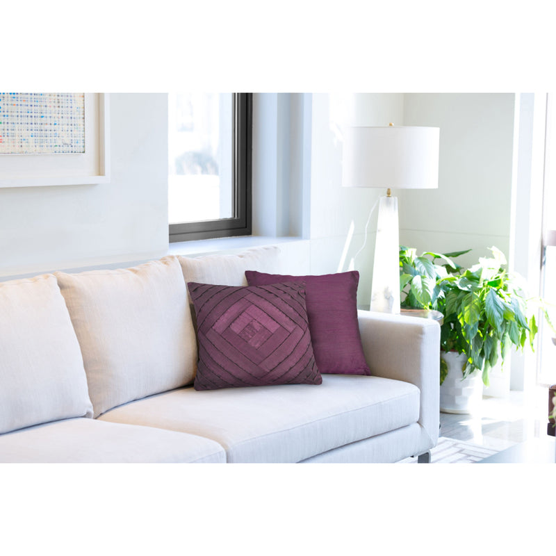 Serenity Pleated Sateen Finish Cushion 43 x 43cm - Plum
