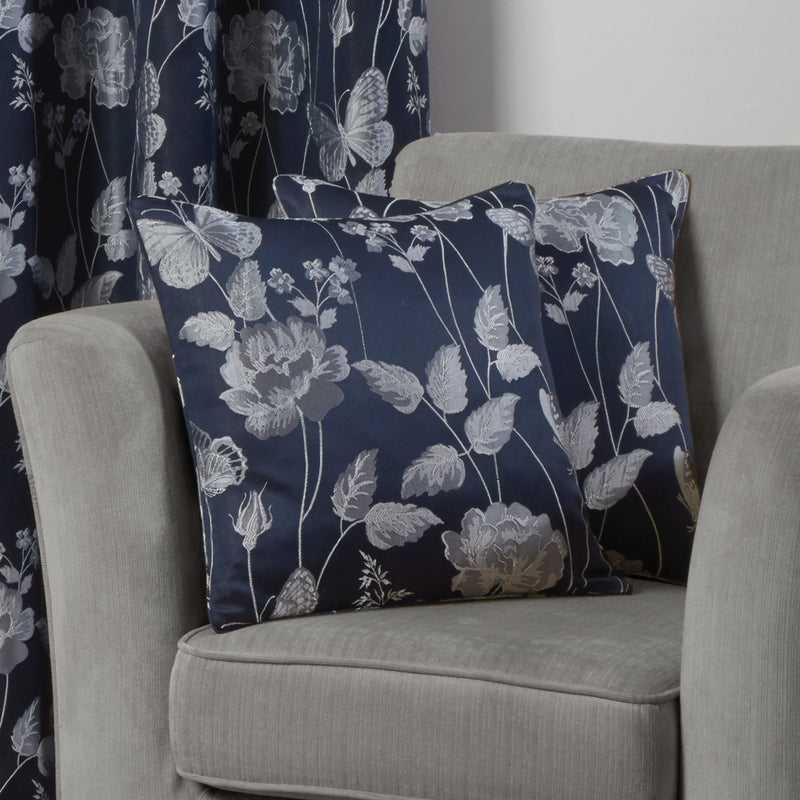 Butterfly Luxury Jacquard Cushion 43 x 43cm - Navy Blue