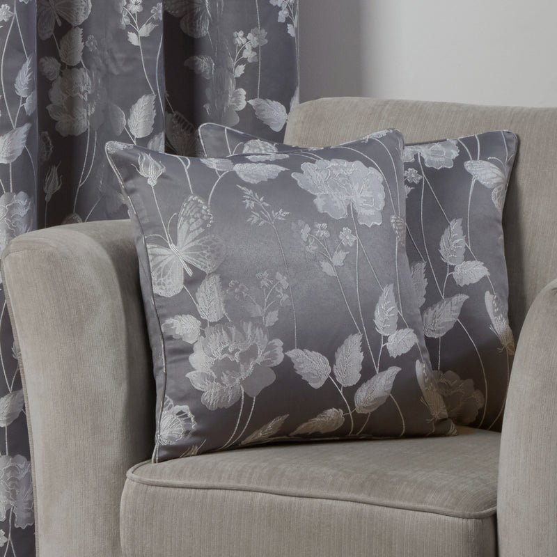 Butterfly Luxury Jacquard Cushion 43 x 43cm - Silver