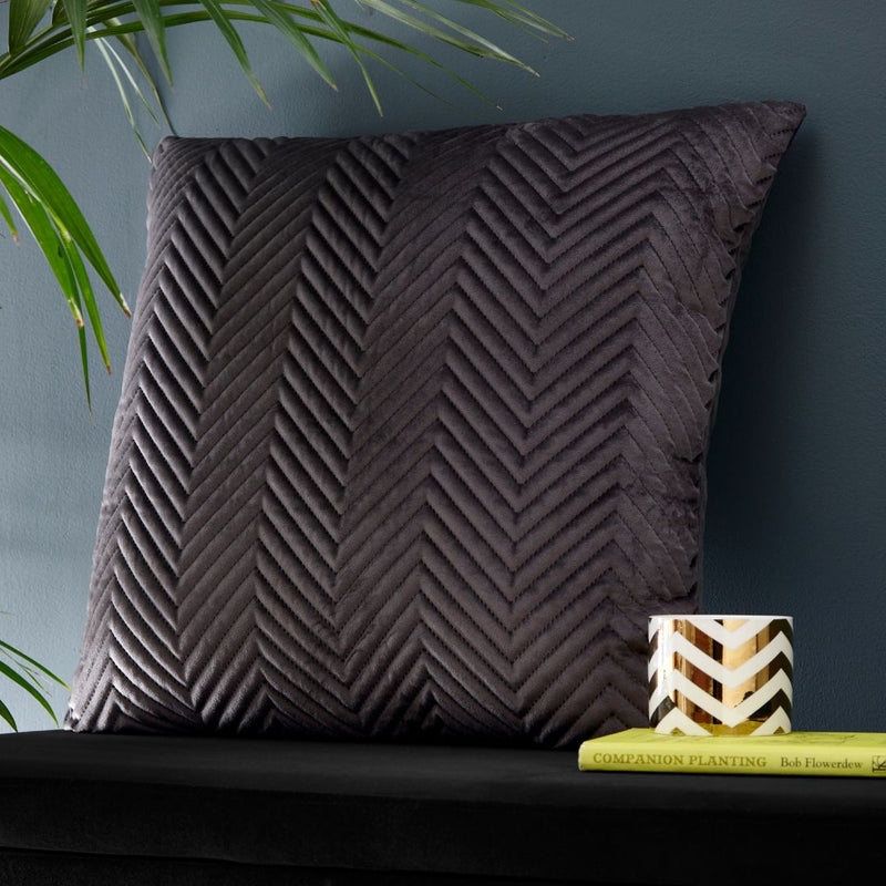 Pinsonic Velvet Charcoal Square Cushion 43 x 43cm