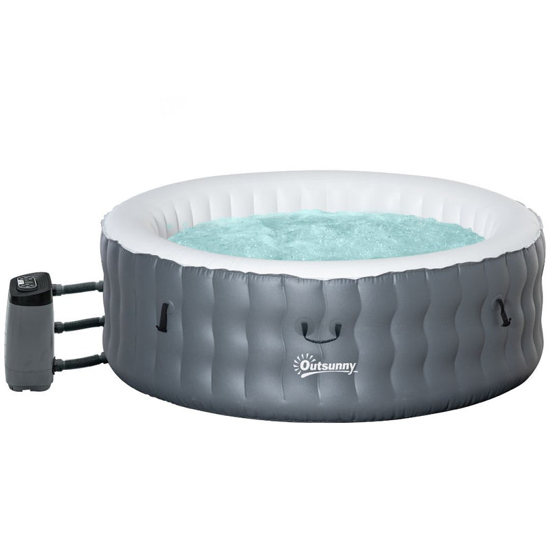 Outsunny Inflatable Hot Tub Spa Round with Cover for 4-6 People 195cm - Grey